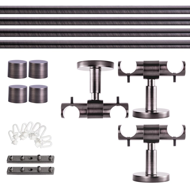 VICTORIA M Gardinenstange Set Innenlauf | 2-läufig, ⌀ 19 mm, 400 cm, anthrazit + Decke, Kappe, Gleiter