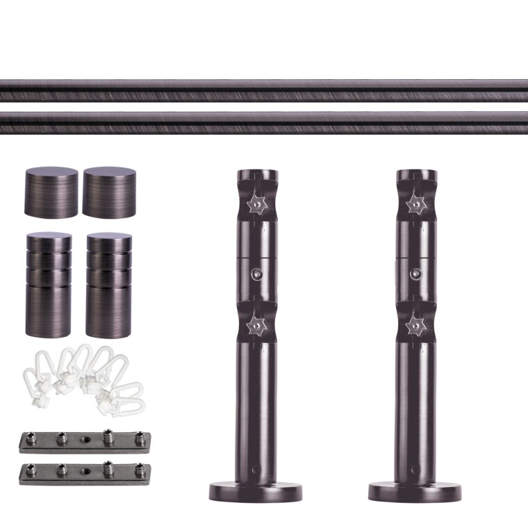 VICTORIA M Gardinenstange Set Innenlauf | 2-läufig, ⌀ 19 mm, 200 cm, anthrazit + Wand, Rillen-Kappe, Gleiter