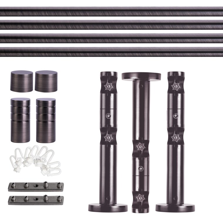 VICTORIA M Gardinenstange Set Innenlauf | 2-läufig, ⌀ 19 mm, 320 cm, anthrazit + Wand, Rillen-Kappe, Gleiter