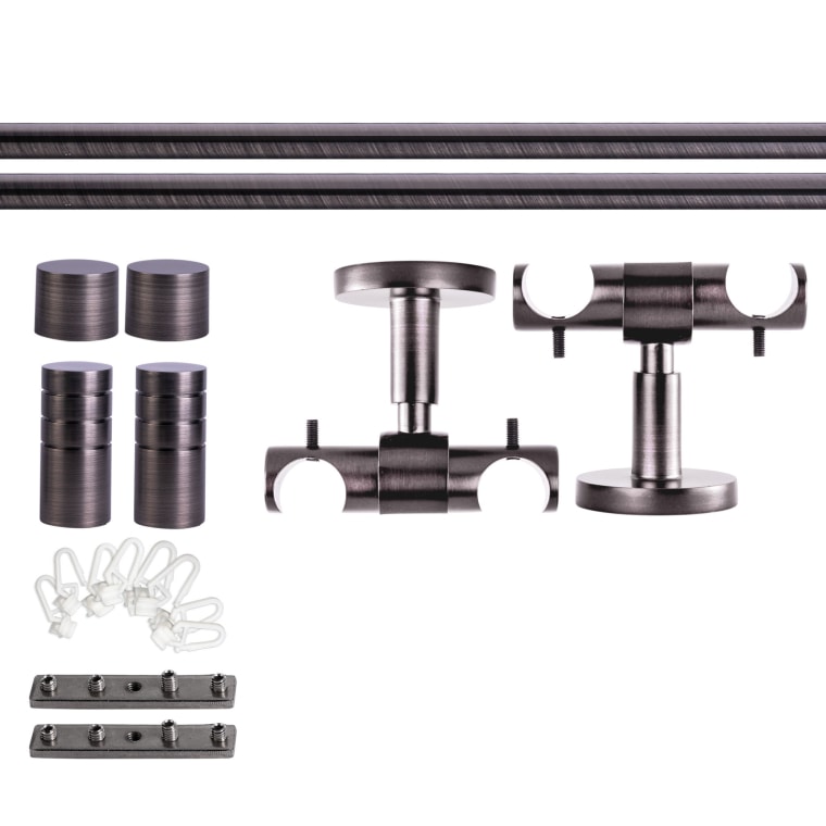 VICTORIA M Gardinenstange Set Innenlauf | 2-läufig, ⌀ 19 mm, 120 cm, anthrazit + Decke, Rillen-Kappe, Gleiter
