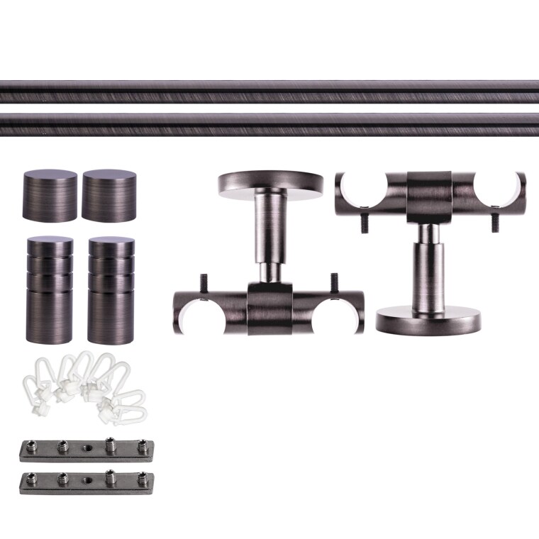 VICTORIA M Gardinenstange Set Innenlauf | 2-läufig, ⌀ 19 mm, 180 cm, anthrazit + Decke, Rillen-Kappe, Gleiter