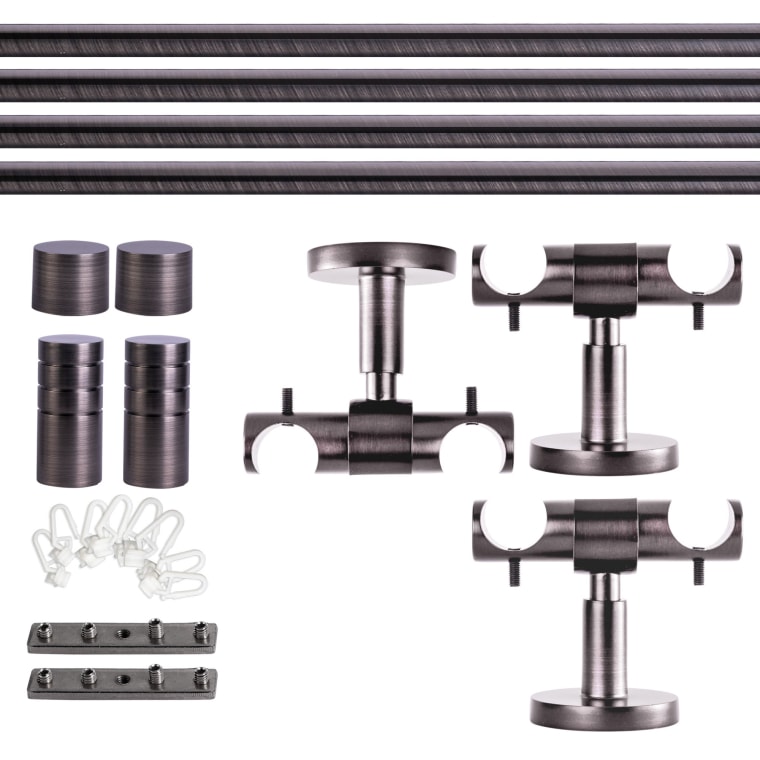 VICTORIA M Gardinenstange Set Innenlauf | 2-läufig, ⌀ 19 mm, 400 cm, anthrazit + Decke, Rillen-Kappe, Gleiter