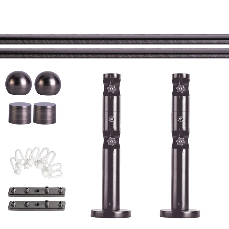 VICTORIA M Gardinenstange Set Innenlauf | 2-läufig, ⌀ 19 mm, 160 cm, anthrazit + Wand, Kugel-Ball, Gleiter