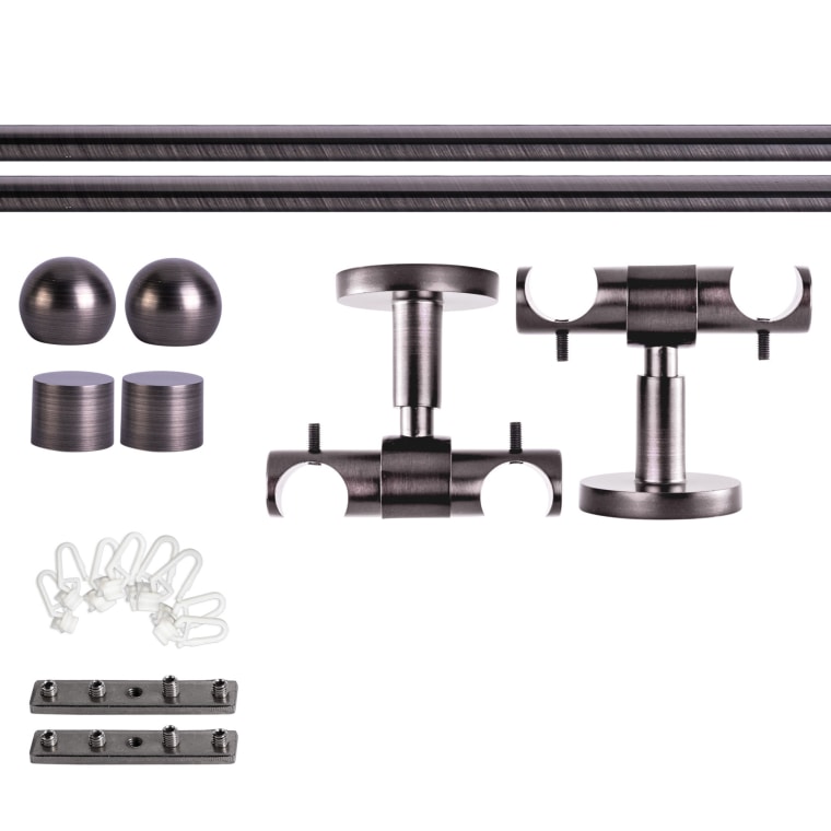 VICTORIA M Gardinenstange Set Innenlauf | 2-läufig, ⌀ 19 mm, 140 cm, anthrazit + Decke, Kugel-Ball, Gleiter
