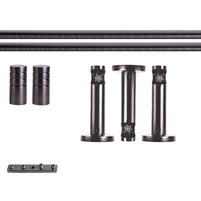 VICTORIA M Gardinenstange Set Innenlauf | 1-läufig, ⌀ 19 mm, 400 cm, anthrazit + Wand, Rillen-Kappe