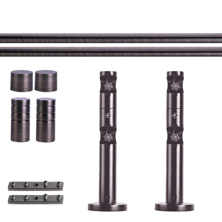 VICTORIA M Gardinenstange Set Innenlauf | 2-läufig, ⌀ 19 mm, 140 cm, anthrazit + Wand, Rillen-Kappe