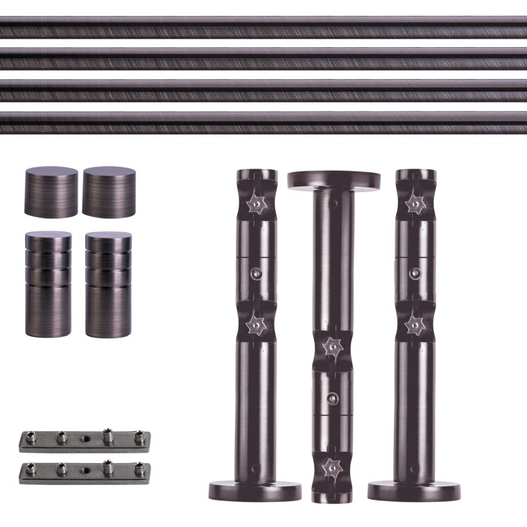 VICTORIA M Gardinenstange Set Innenlauf | 2-läufig, ⌀ 19 mm, 320 cm, anthrazit + Wand, Rillen-Kappe