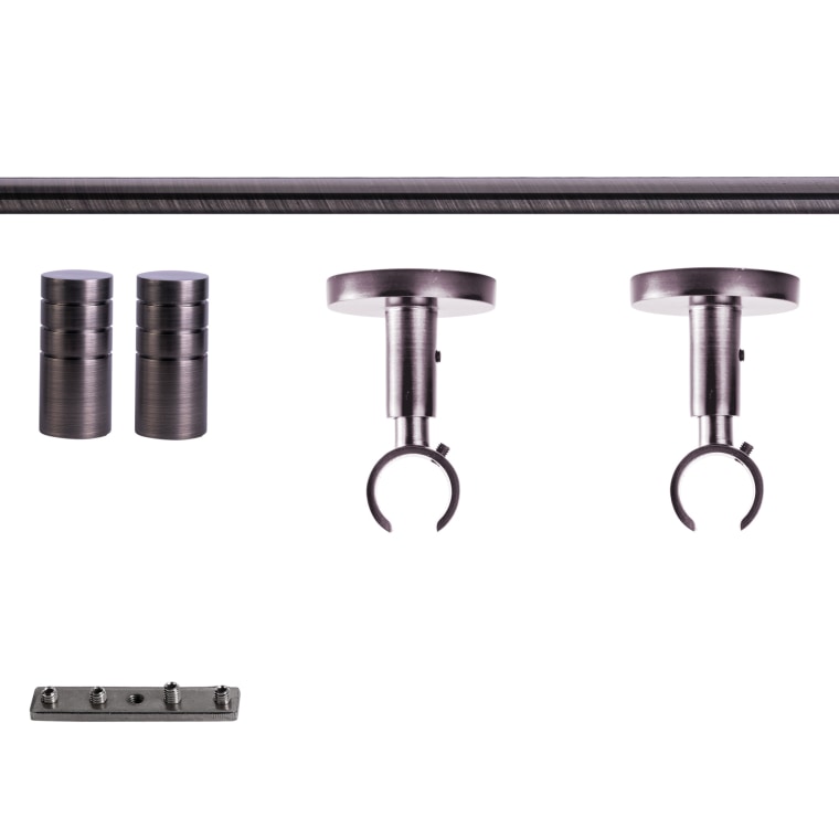 VICTORIA M Gardinenstange Set Innenlauf | 1-läufig, ⌀ 19 mm, 200 cm, anthrazit + Decke, Rillen-Kappe