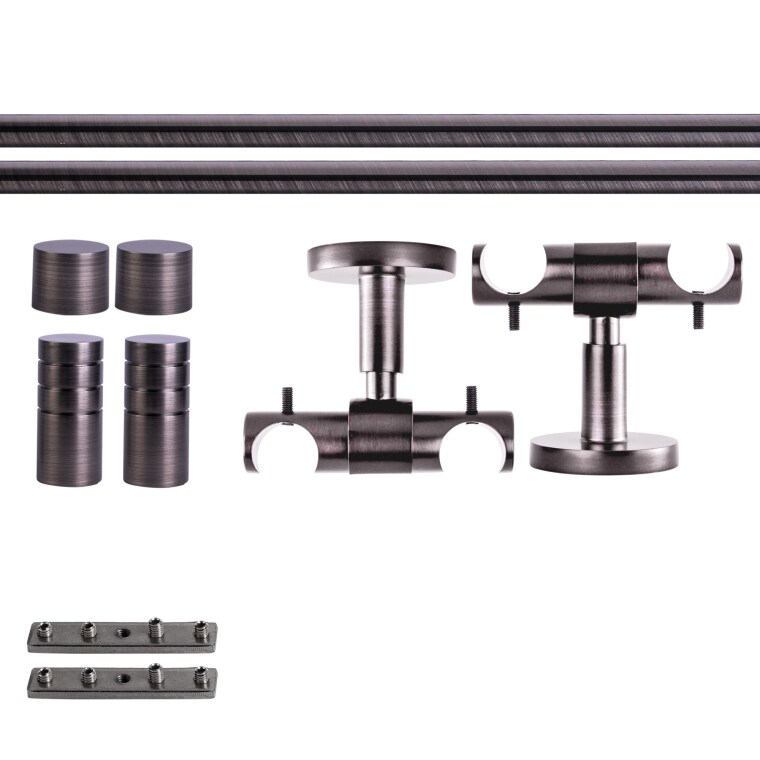 VICTORIA M Gardinenstange Set Innenlauf | 2-läufig, ⌀ 19 mm, 180 cm, anthrazit + Decke, Rillen-Kappe