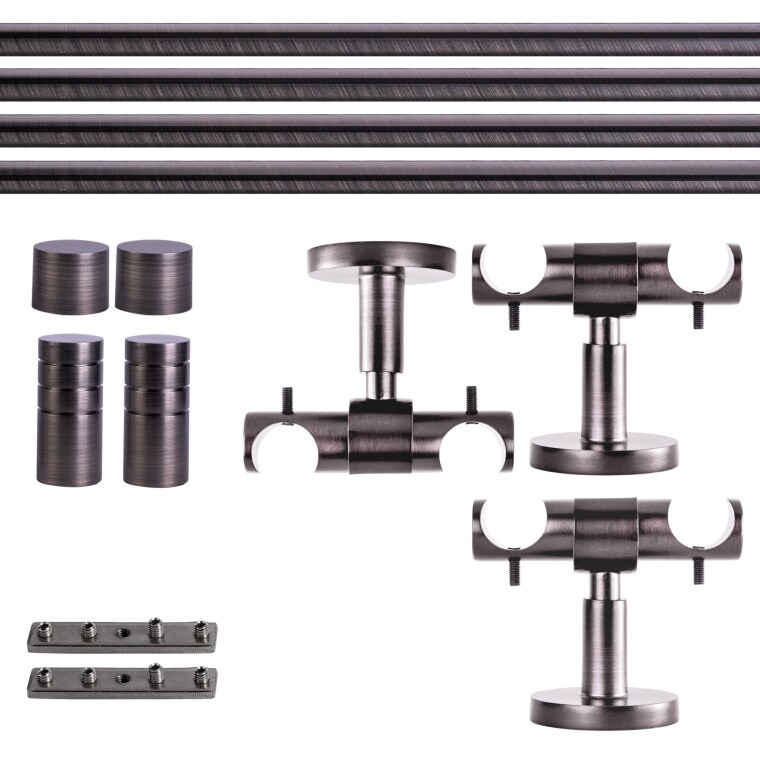 VICTORIA M Gardinenstange Set Innenlauf | 2-läufig, ⌀ 19 mm, 400 cm, anthrazit + Decke, Rillen-Kappe