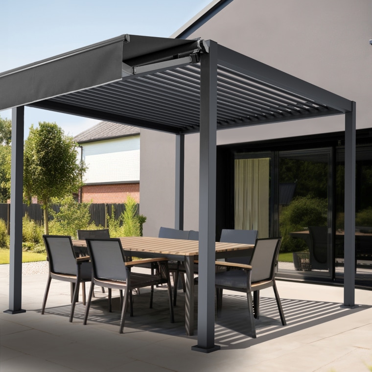 paramondo Markise Summer für Pergola mit Lamellendach | 3 x 1,6 m, Kurbel, links, dunkelgrau/weiß
