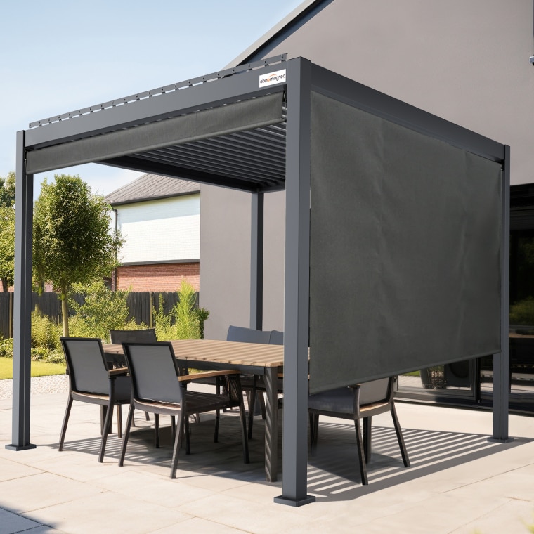 paramondo Außenrollo für Pergola mit Lamellendach | 3 m, Kurbel, links, Acryl, dunkelgrau/schwarz